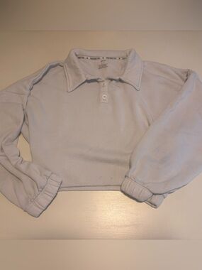 Aerie Off White Quarter Button Crop Pullover Sweater Size Small